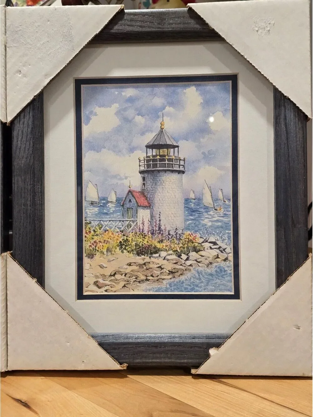 Set of 2 Framed Lighthouse Watercolor Prints Nautical Wall Art - 11.75